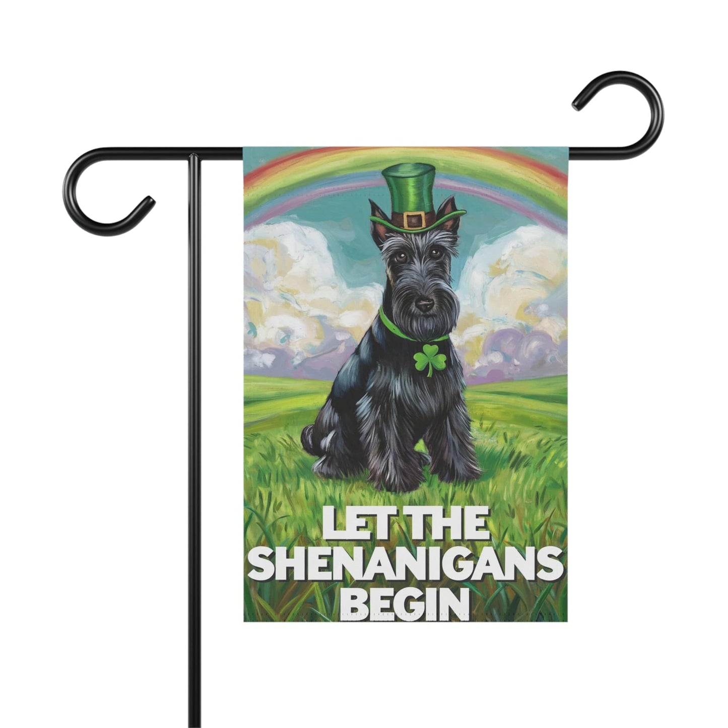 Printify Home Decor 12'' × 18'' St. Patrick's Day Black Scottish Terrier Yard Flag, Rainbow Dog, Pet Garden Flag, Front Lawn Decor