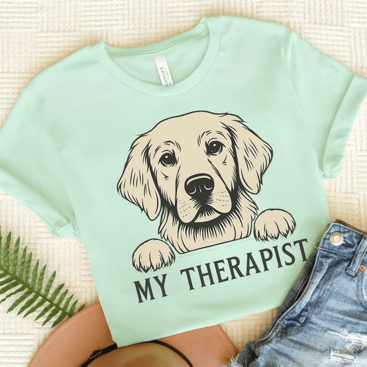 Therapist Golden Retriever Unisex Tshirt Heather Mint