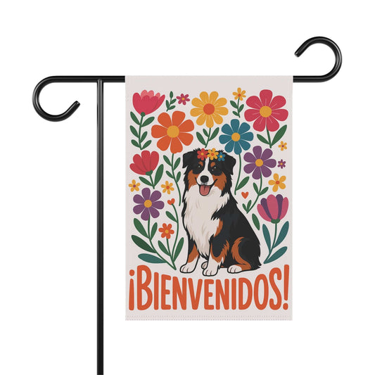 Tricolor Australian Shepherd Bienvenidos Garden Flag