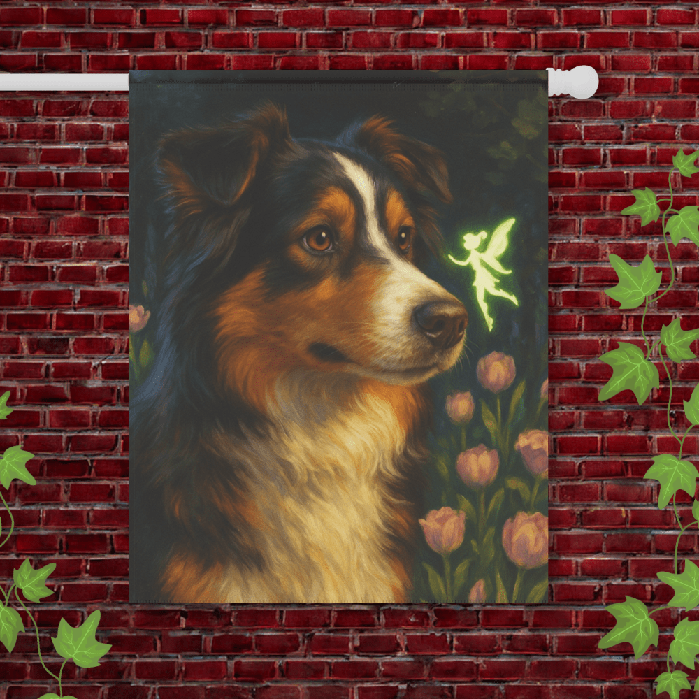 Printify Garden Flag 24.5'' × 32'' Tricolor Australian Shepherd Fairy Garden Flag