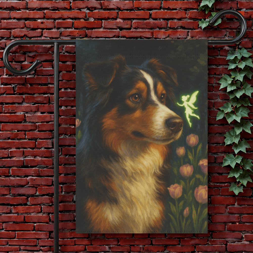 Printify Garden Flag 12'' × 18'' Tricolor Australian Shepherd Fairy Garden Flag