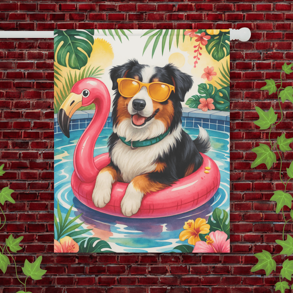 Printify Garden Flag 24.5'' × 32'' Tricolor Australian Shepherd Floaty Garden Flag