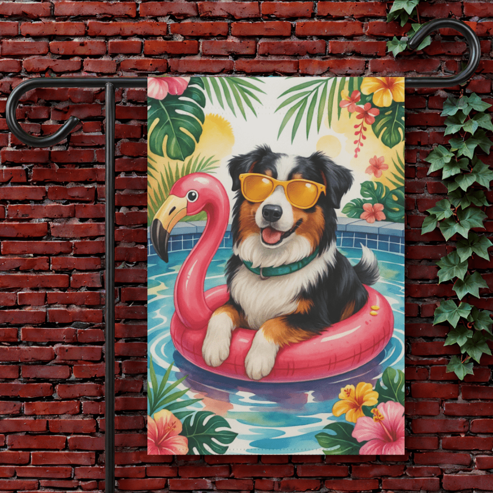 Printify Garden Flag 12'' × 18'' Tricolor Australian Shepherd Floaty Garden Flag