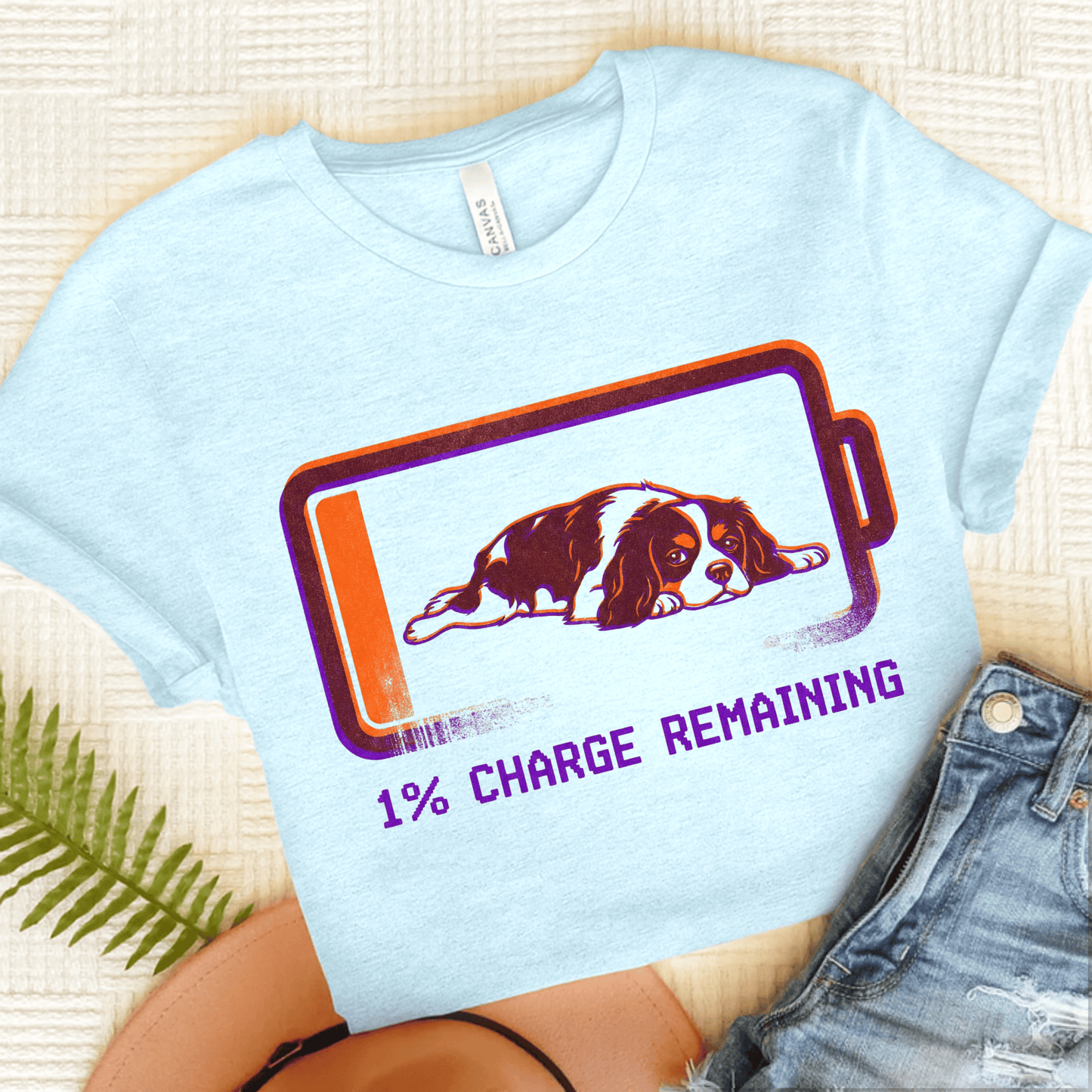 Personalized Cavalier Battery Low Unisex TShirt Heather Ice Blue