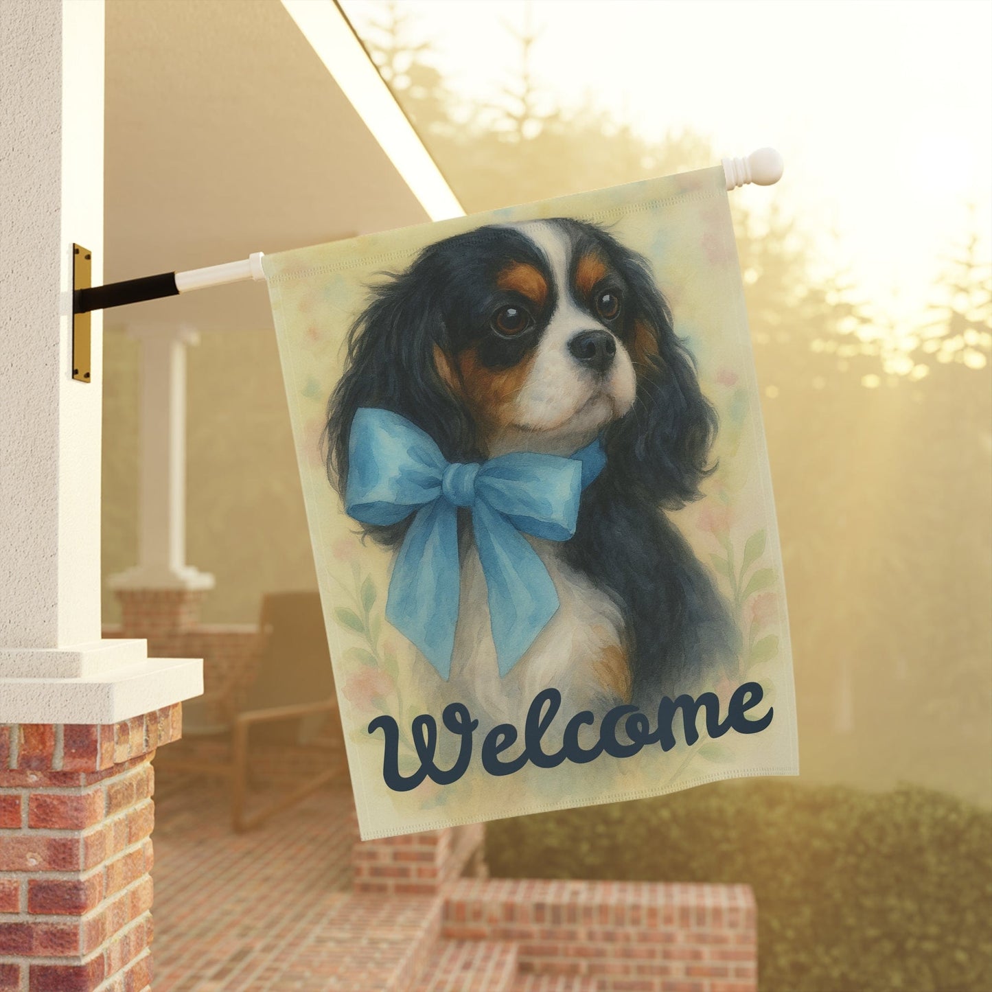 Personalized Cavalier Blue Coquette Garden Flag