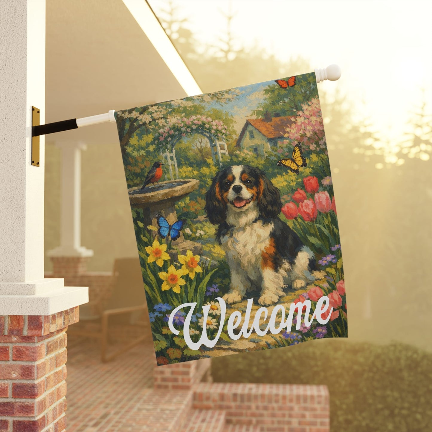 Personalized Cavalier Butterfly Garden Flag