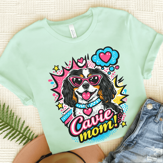 Personalized Cavalier Mom Comic Unisex TShirt Heather Mint