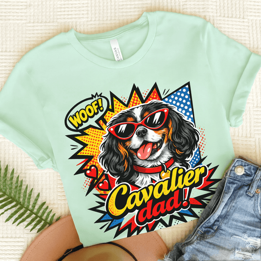 Personalized Cavalier Dad Comic Unisex TShirt Heather Mint