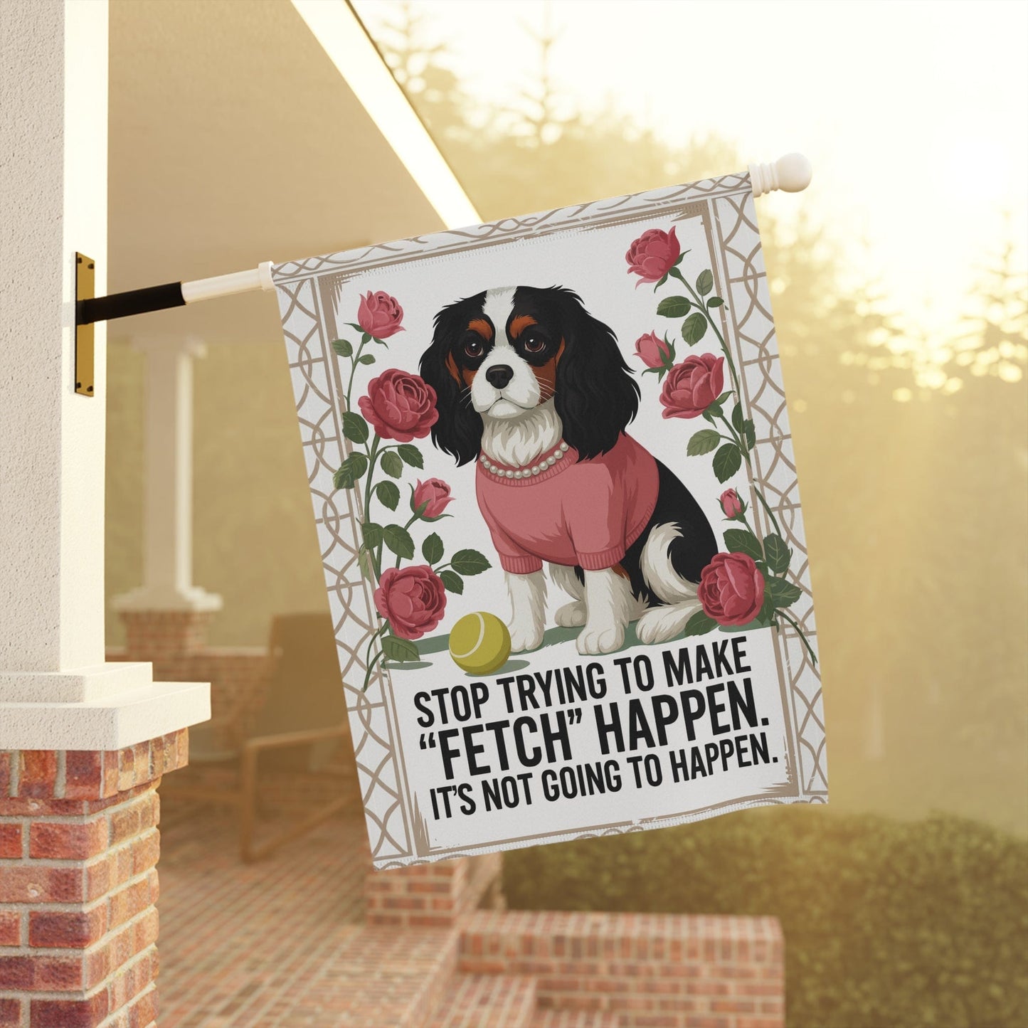 Tricolor Cavalier Fetch Garden Flag