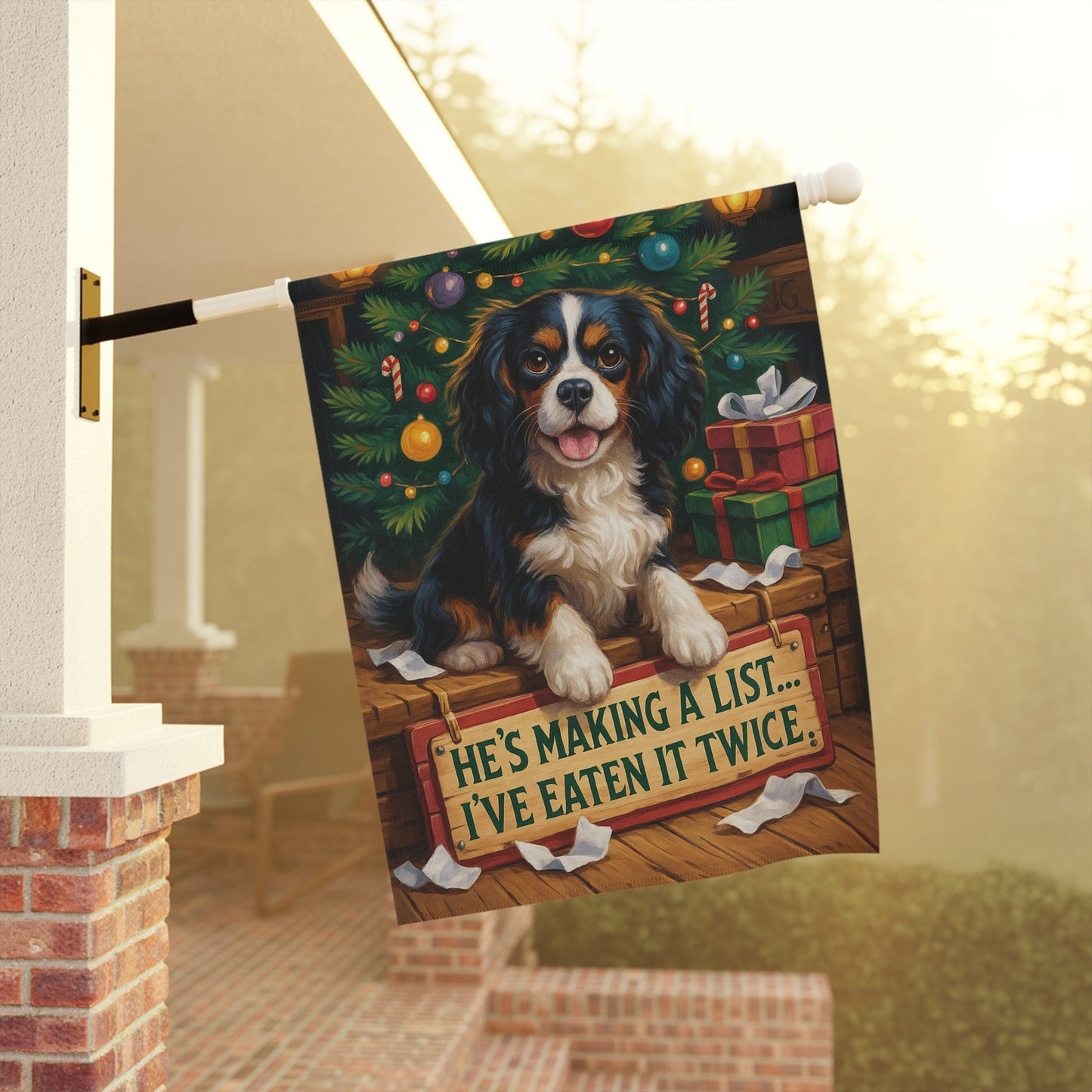 Personalized Cavalier Funny Christmas Flag