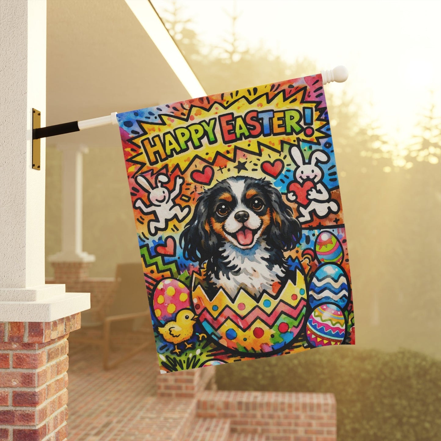 Personalized Cavalier Happy Easter Graffiti Garden Flag