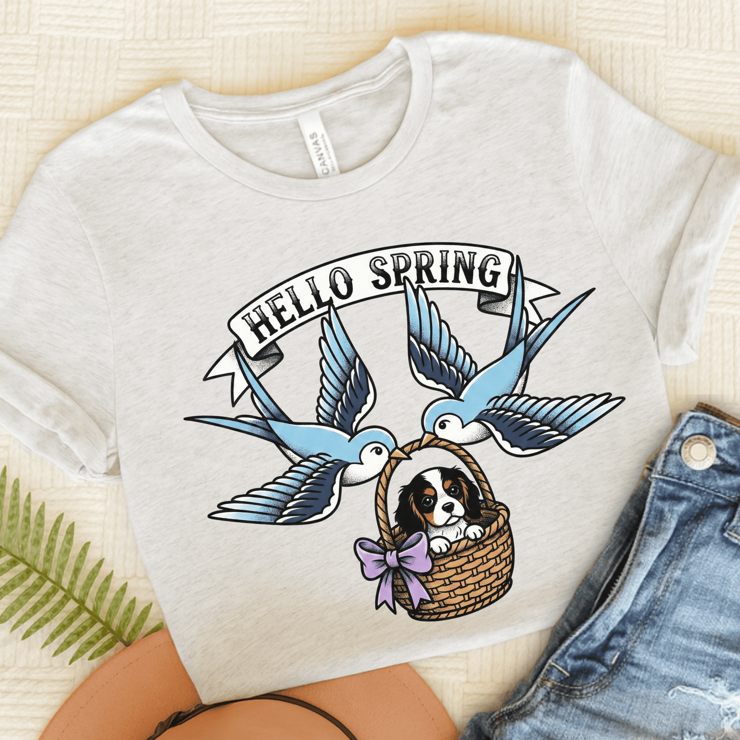 Personalized Cavalier Hello Spring Unisex TShirt Ash