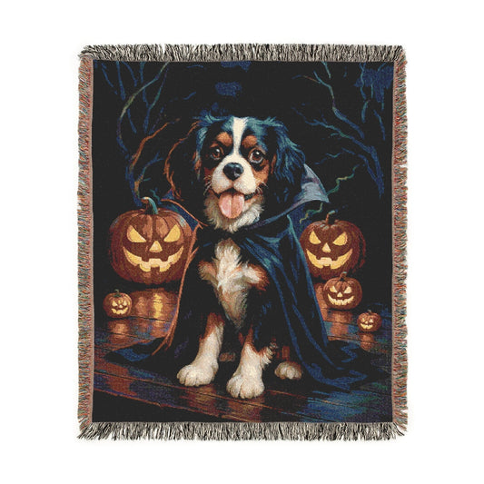 Tricolor Cavalier King Charles Dog Halloween Woven Blanket