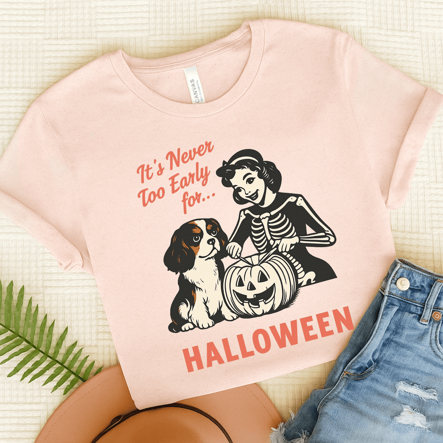 Printify T-Shirt Soft Pink / S Tricolor Cavalier King Charles Early Halloween TShirt