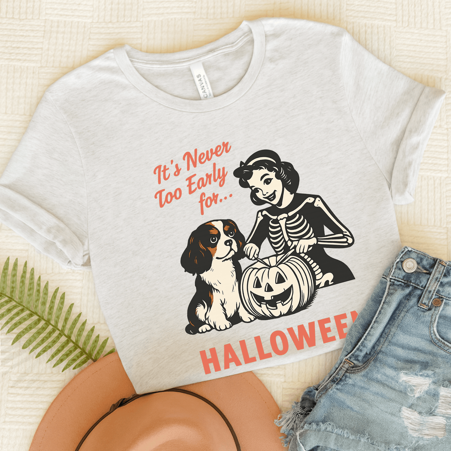 Printify T-Shirt Ash / S Tricolor Cavalier King Charles Early Halloween TShirt