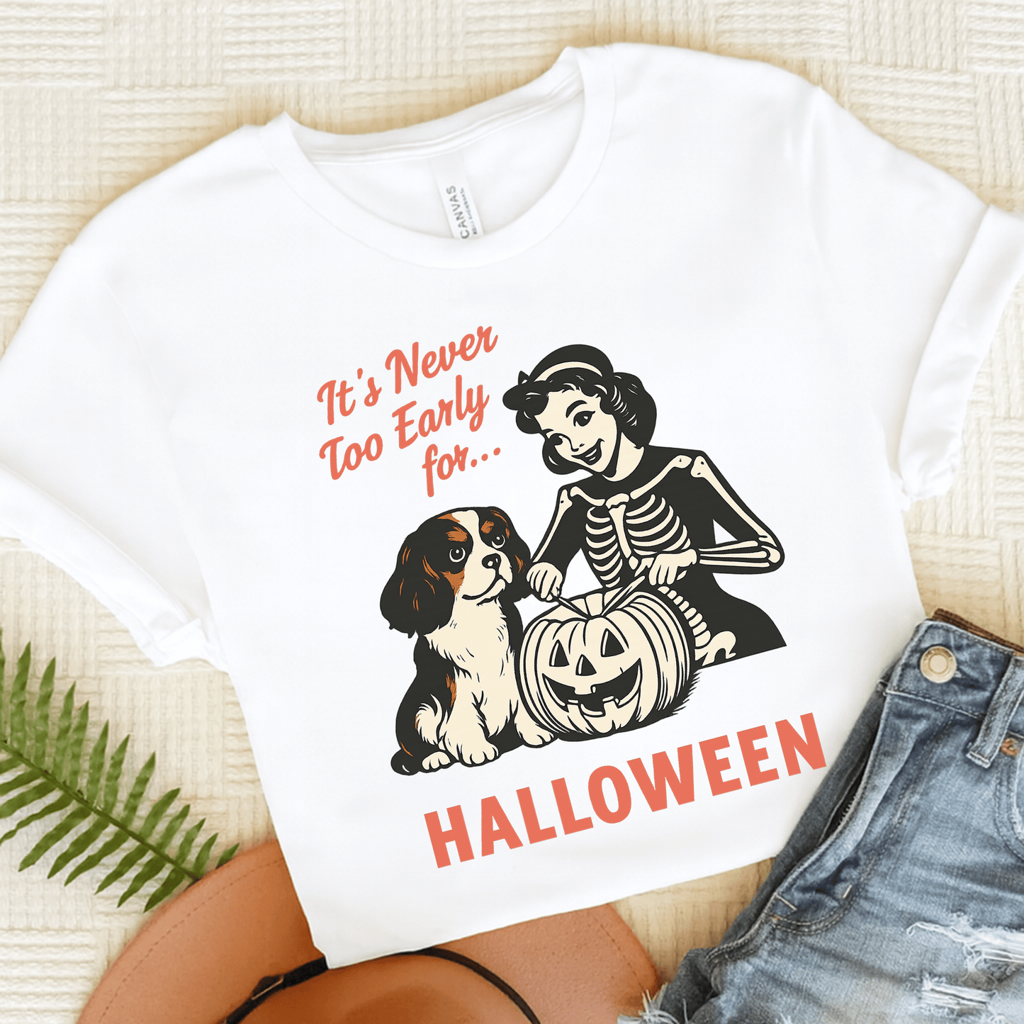 Printify T-Shirt White / S Tricolor Cavalier King Charles Early Halloween TShirt