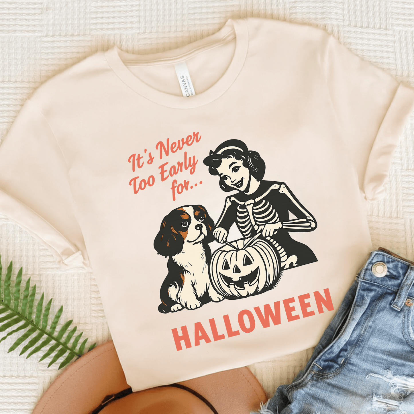 Printify T-Shirt Natural / S Tricolor Cavalier King Charles Early Halloween TShirt