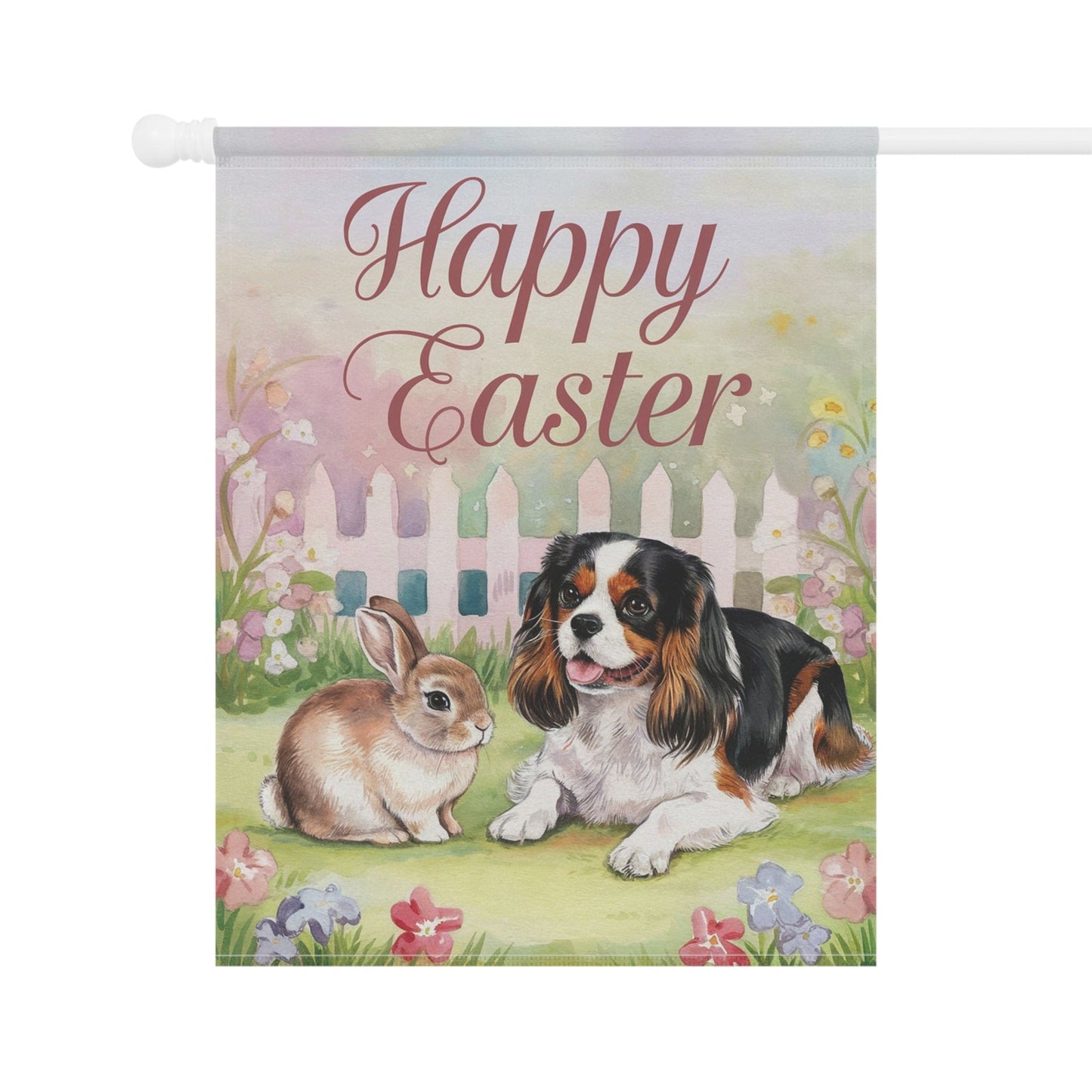 Printify Garden Flag Tricolor Cavalier King Charles Easter Garden Flag
