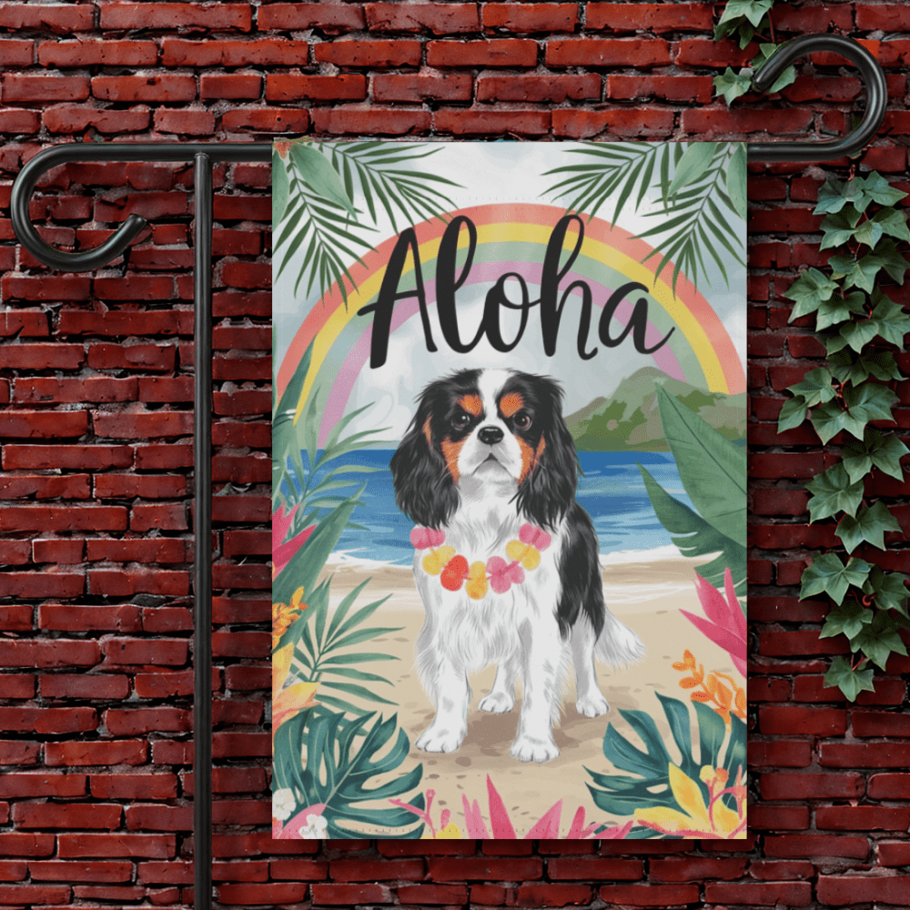 Printify Garden Flag 12'' × 18'' Tricolor Cavalier King Charles Hawaii Garden Flag
