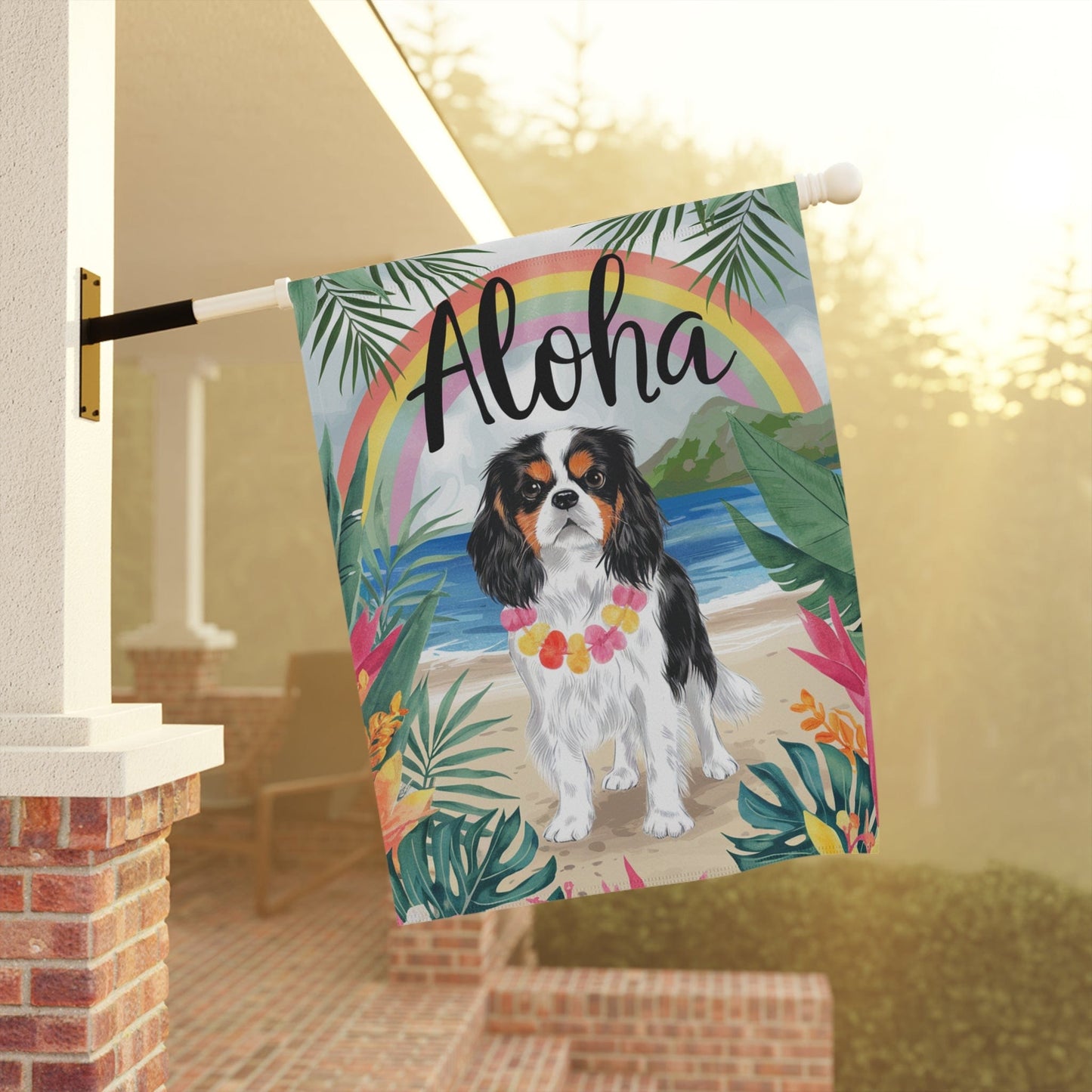 Printify Garden Flag Tricolor Cavalier King Charles Hawaii Garden Flag