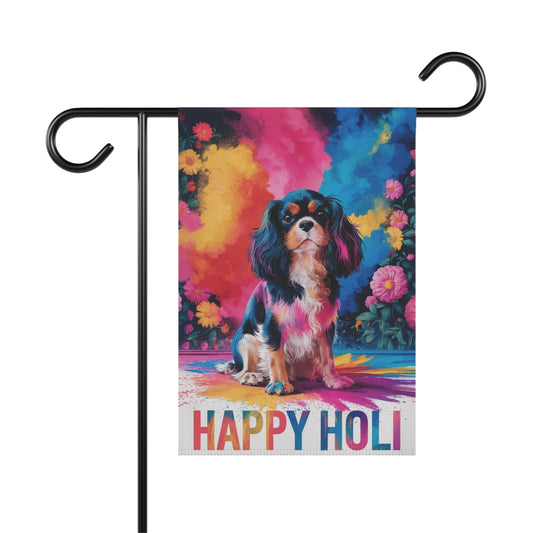 Tricolor Cavalier King Charles Holi Festival Garden Flag