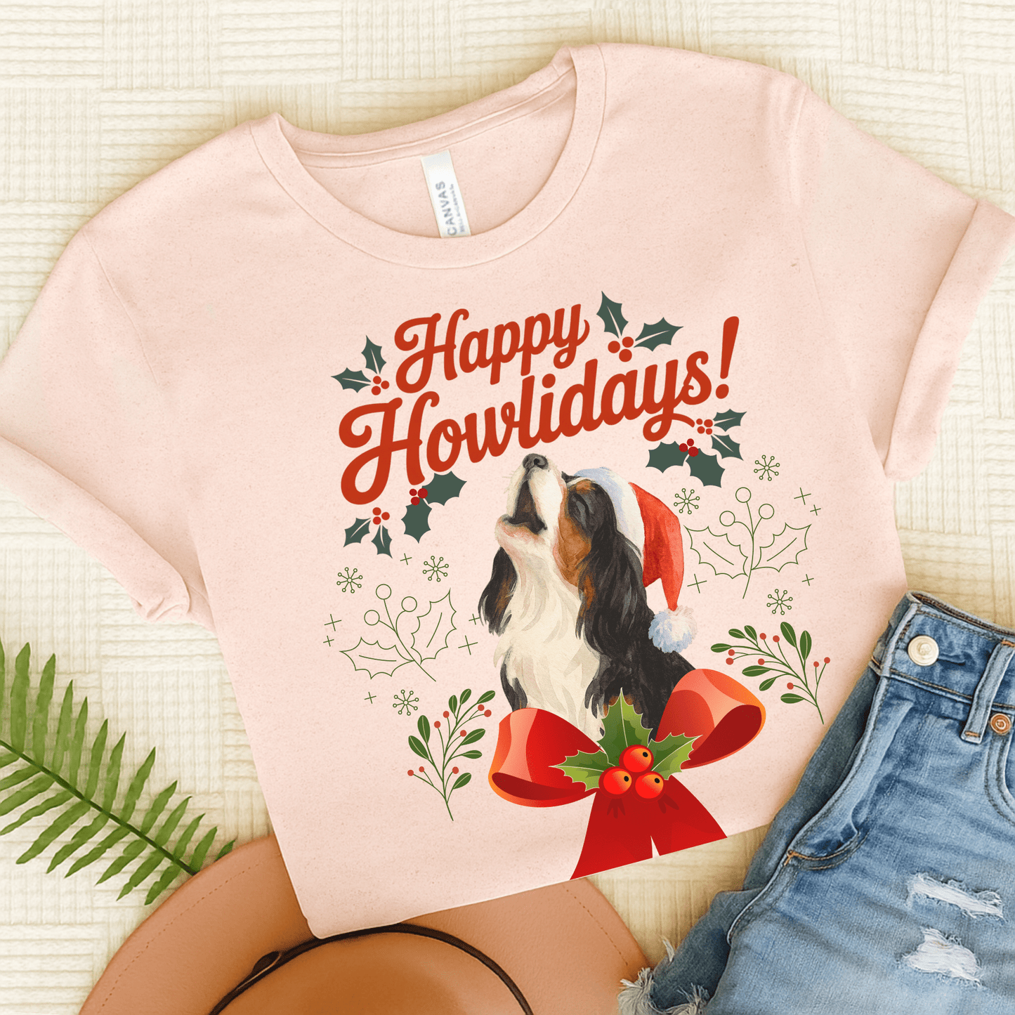 Printify T-Shirt Soft Pink / S Tricolor Cavalier King Charles Howlidays TShirt