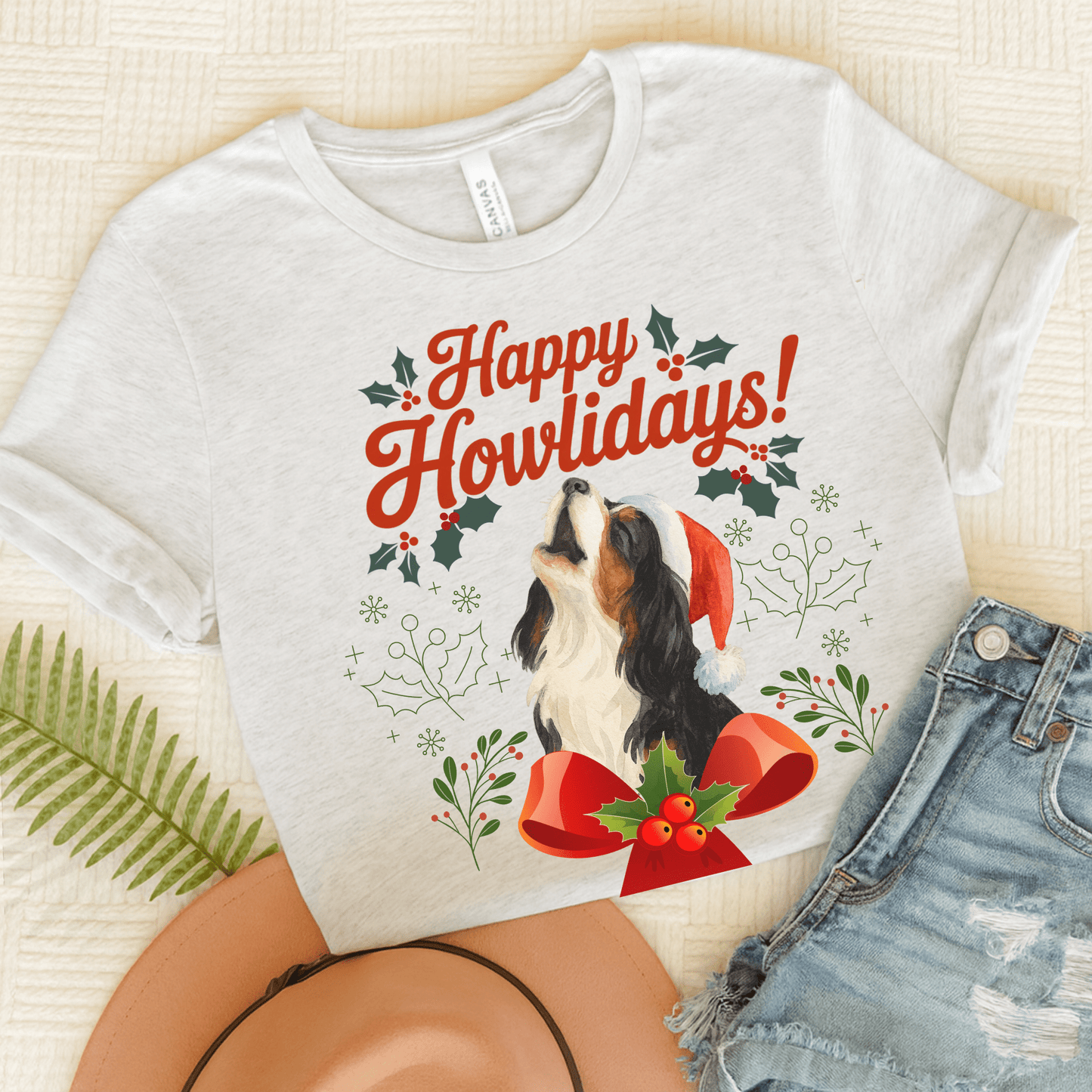 Printify T-Shirt Ash / S Tricolor Cavalier King Charles Howlidays TShirt