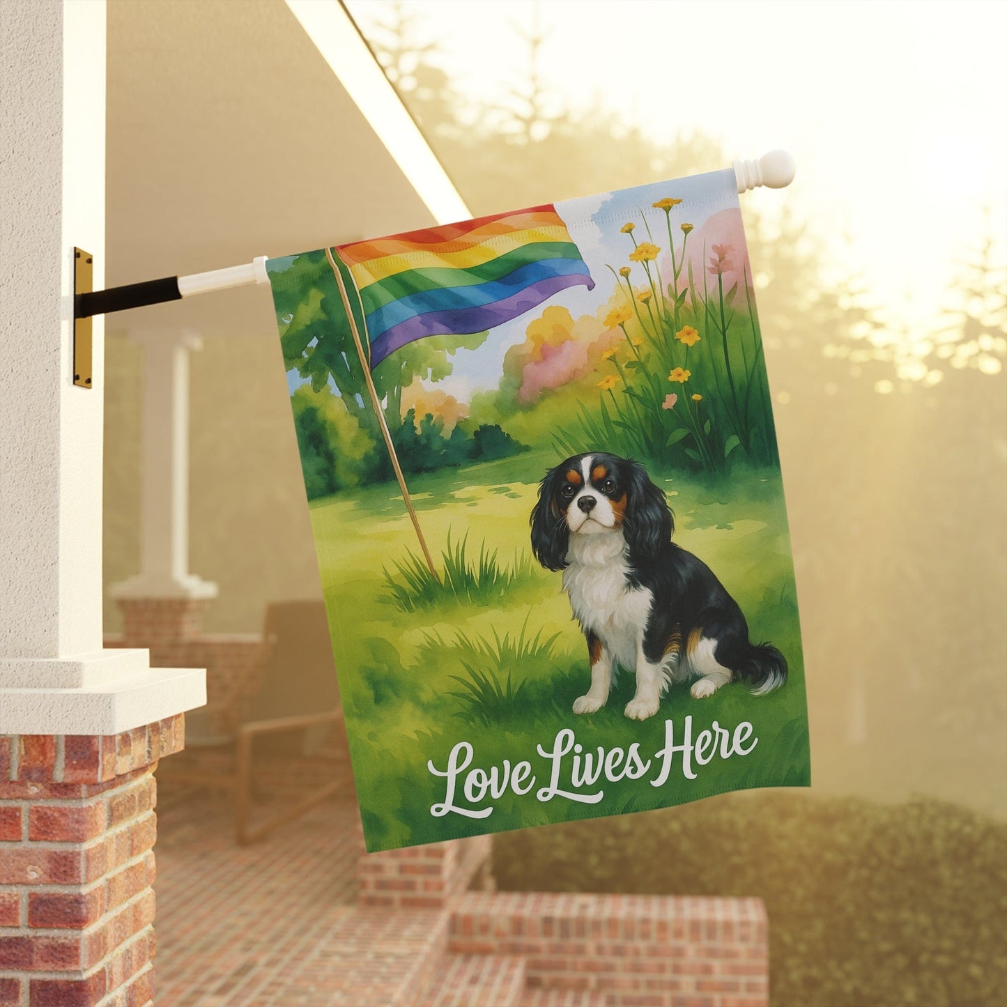 Tricolor Cavalier King Charles LGBTQ+ Pride Garden Flag