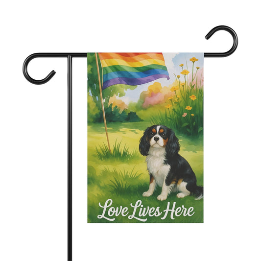 Tricolor Cavalier King Charles LGBTQ+ Pride Garden Flag