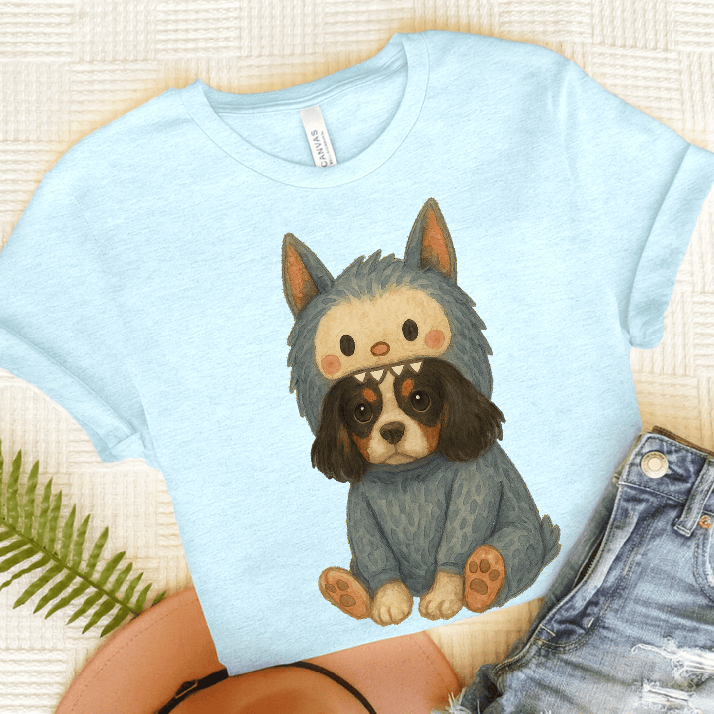 Printify T-Shirt Heather Ice Blue / S Tricolor Cavalier King Charles Little Monster TShirt