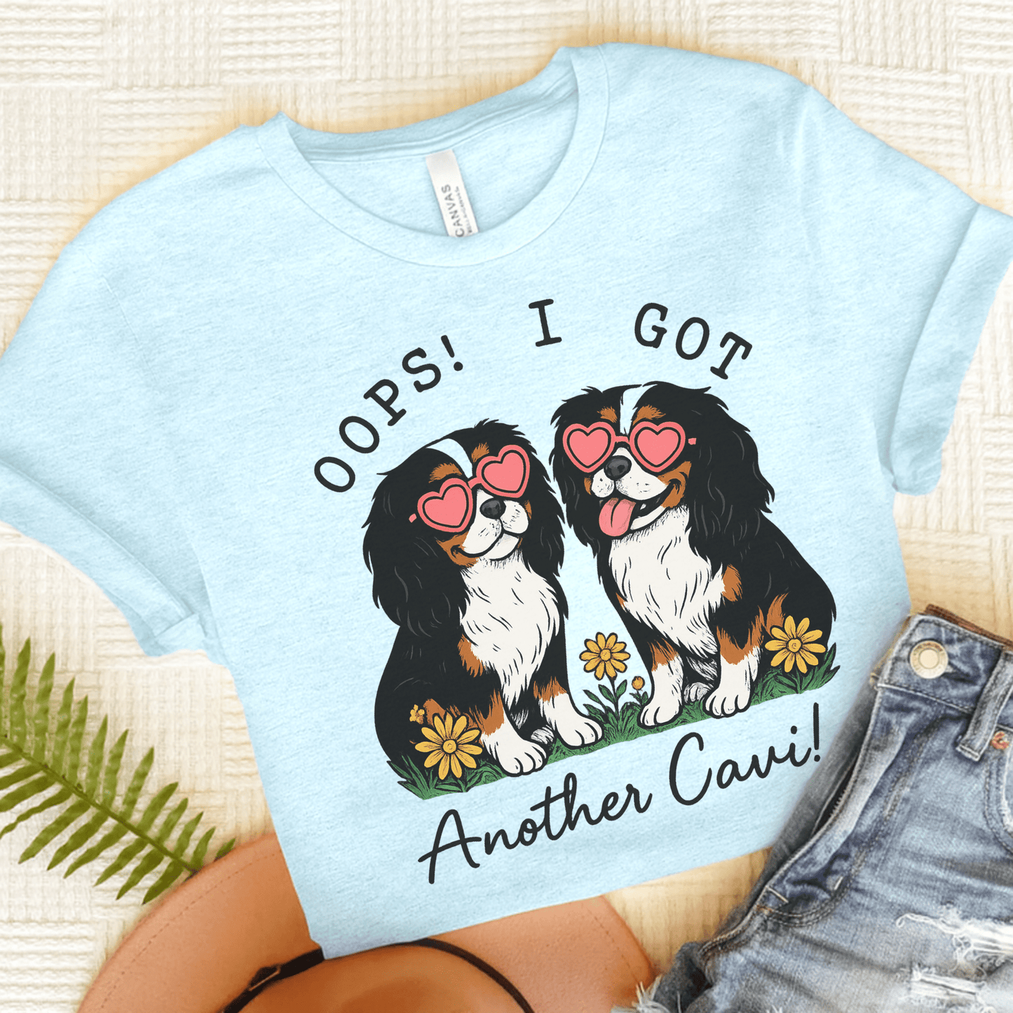 Printify T-Shirt Heather Ice Blue / S Tricolor Cavalier King Charles Oops TShirt