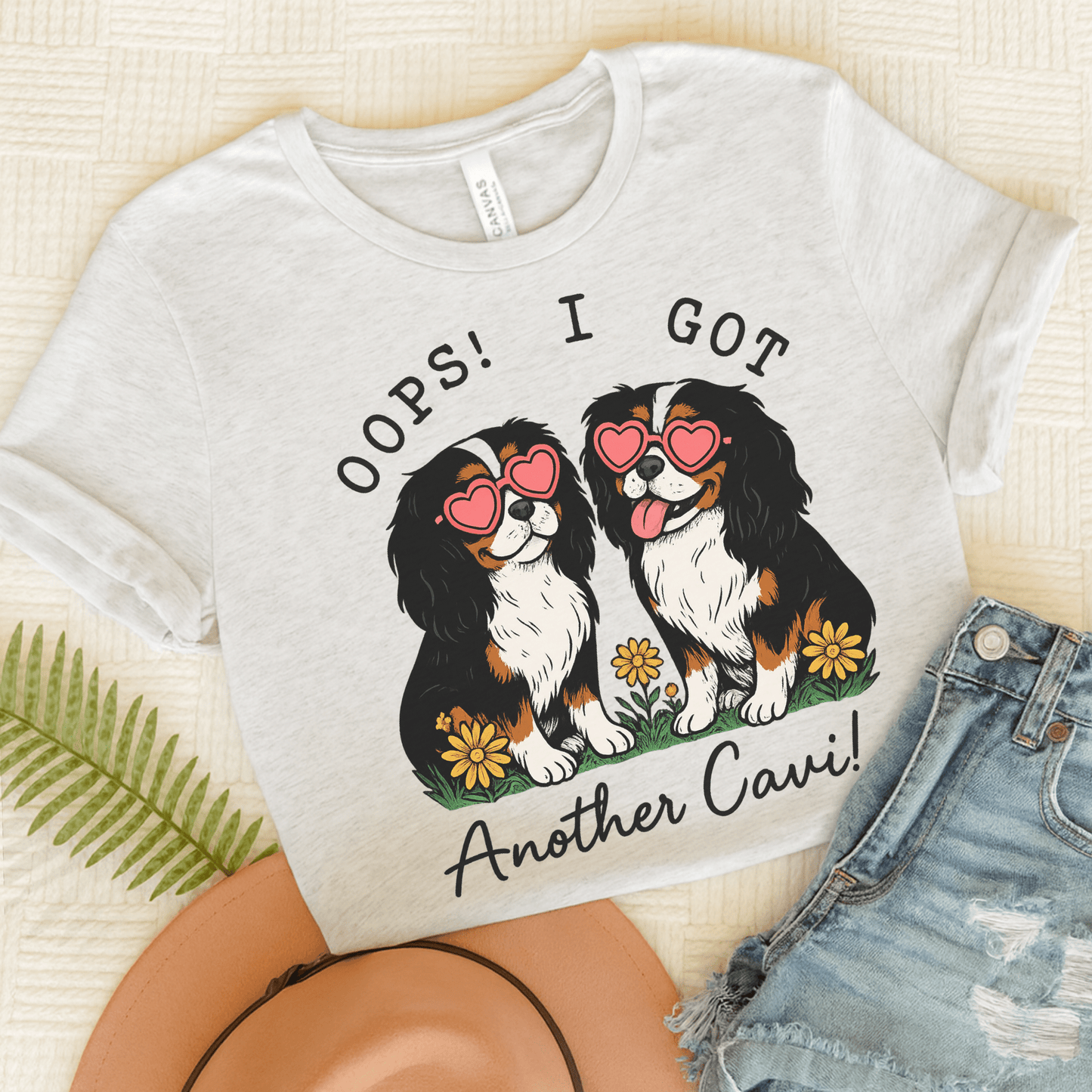 Printify T-Shirt Ash / S Tricolor Cavalier King Charles Oops TShirt