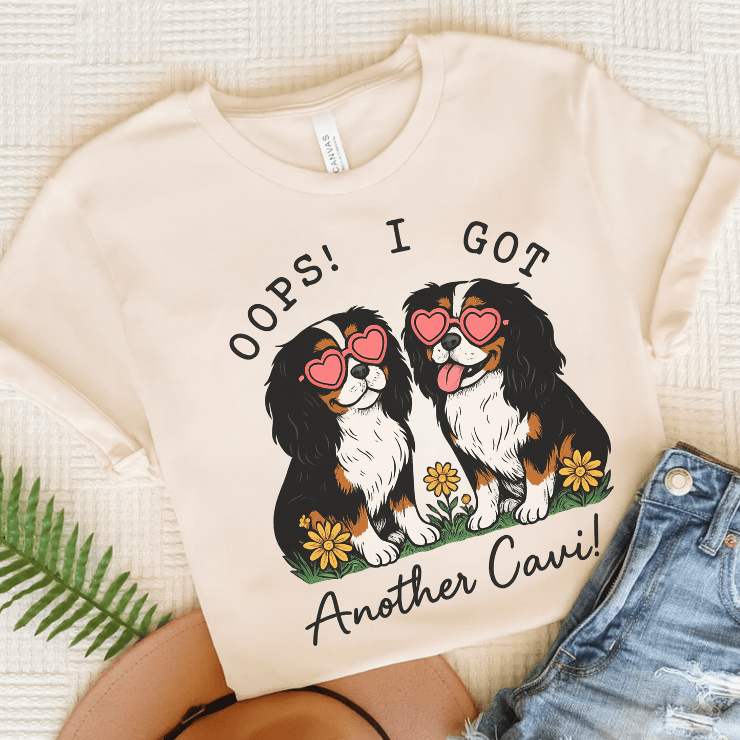 Printify T-Shirt Natural / S Tricolor Cavalier King Charles Oops TShirt