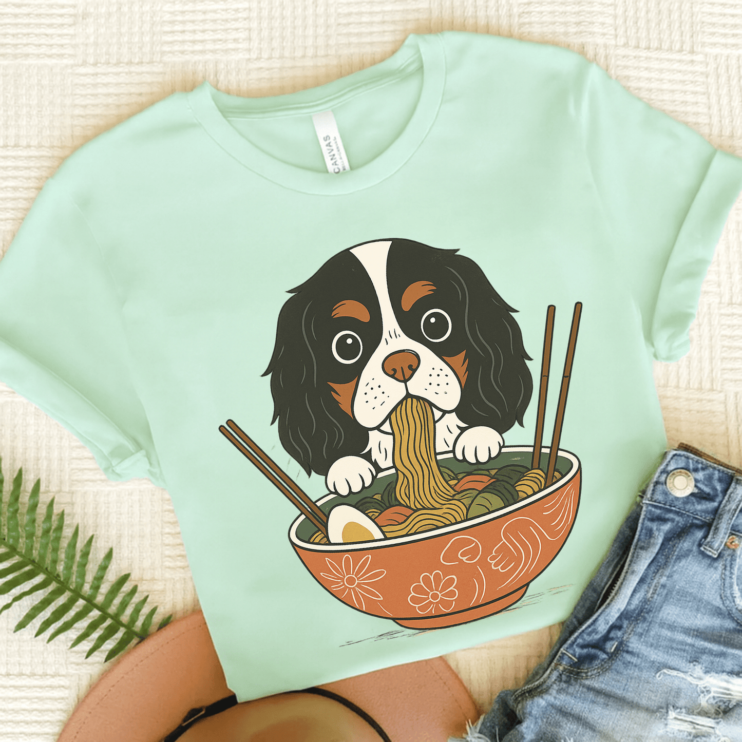 Printify T-Shirt Heather Mint / S Tricolor Cavalier King Charles Ramen TShirt