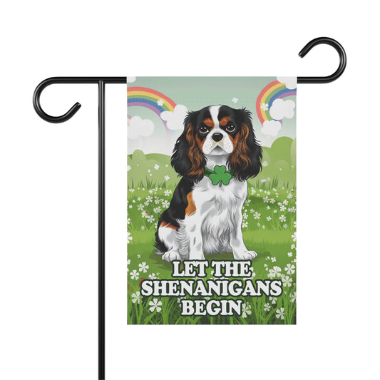 Tricolor Cavalier King Charles Saint Patricks Day Garden Flag