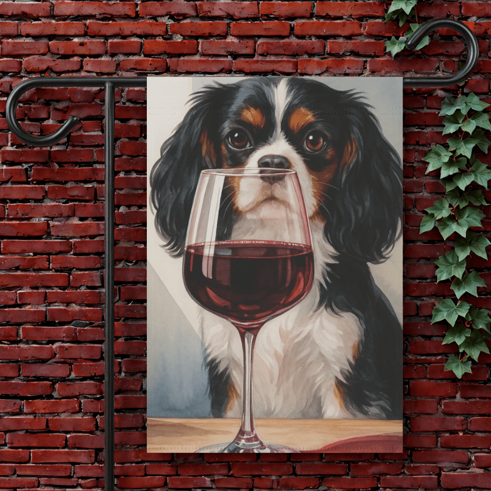 Printify Garden Flag 12'' × 18'' Tricolor Cavalier King Charles Spaniel Wine Garden Flag