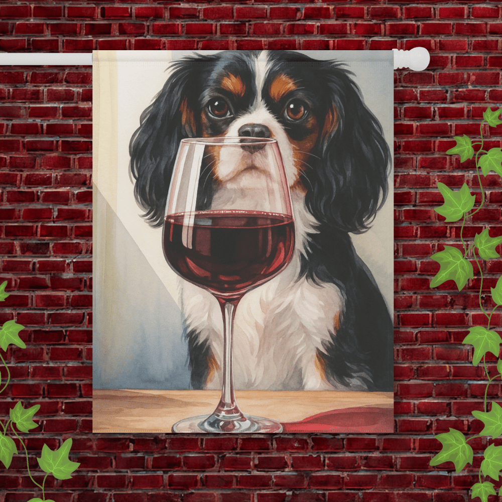 Printify Garden Flag 24.5'' × 32'' Tricolor Cavalier King Charles Spaniel Wine Garden Flag