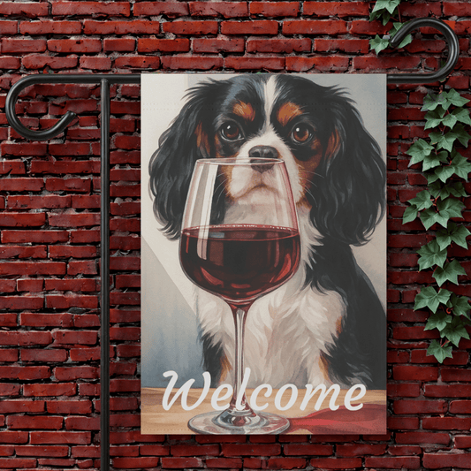 Tricolor Cavalier King Charles Spaniel Wine Garden Flag