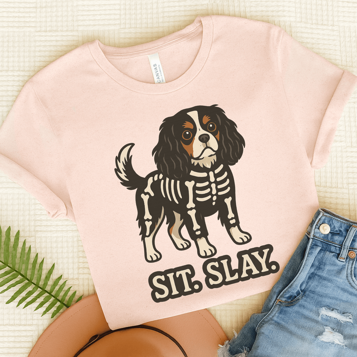 Printify T-Shirt Soft Pink / S Tricolor Cavalier King Charles Stay. Slay. Halloween TShirt