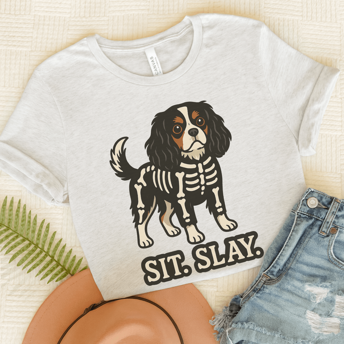 Printify T-Shirt Ash / S Tricolor Cavalier King Charles Stay. Slay. Halloween TShirt