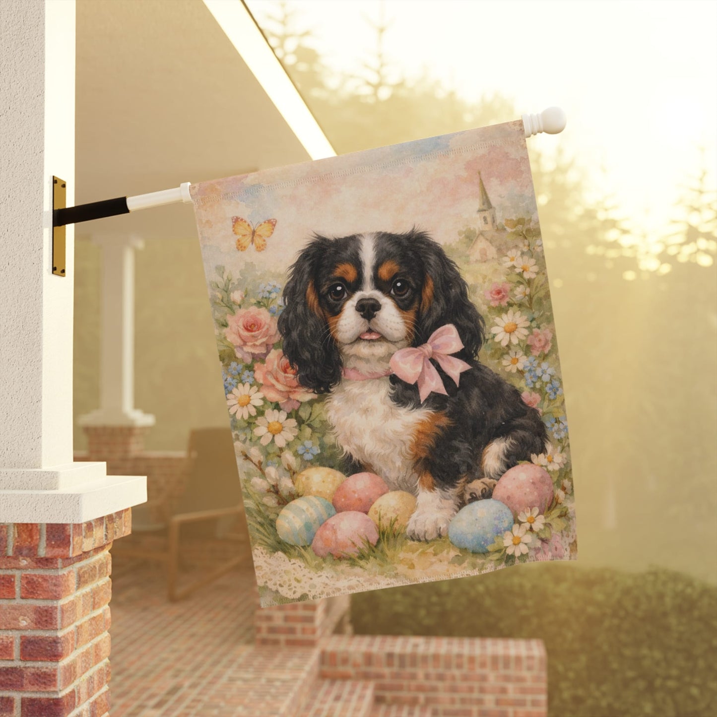 Personalized Cavalier Retro Lace Easter Yard Flag