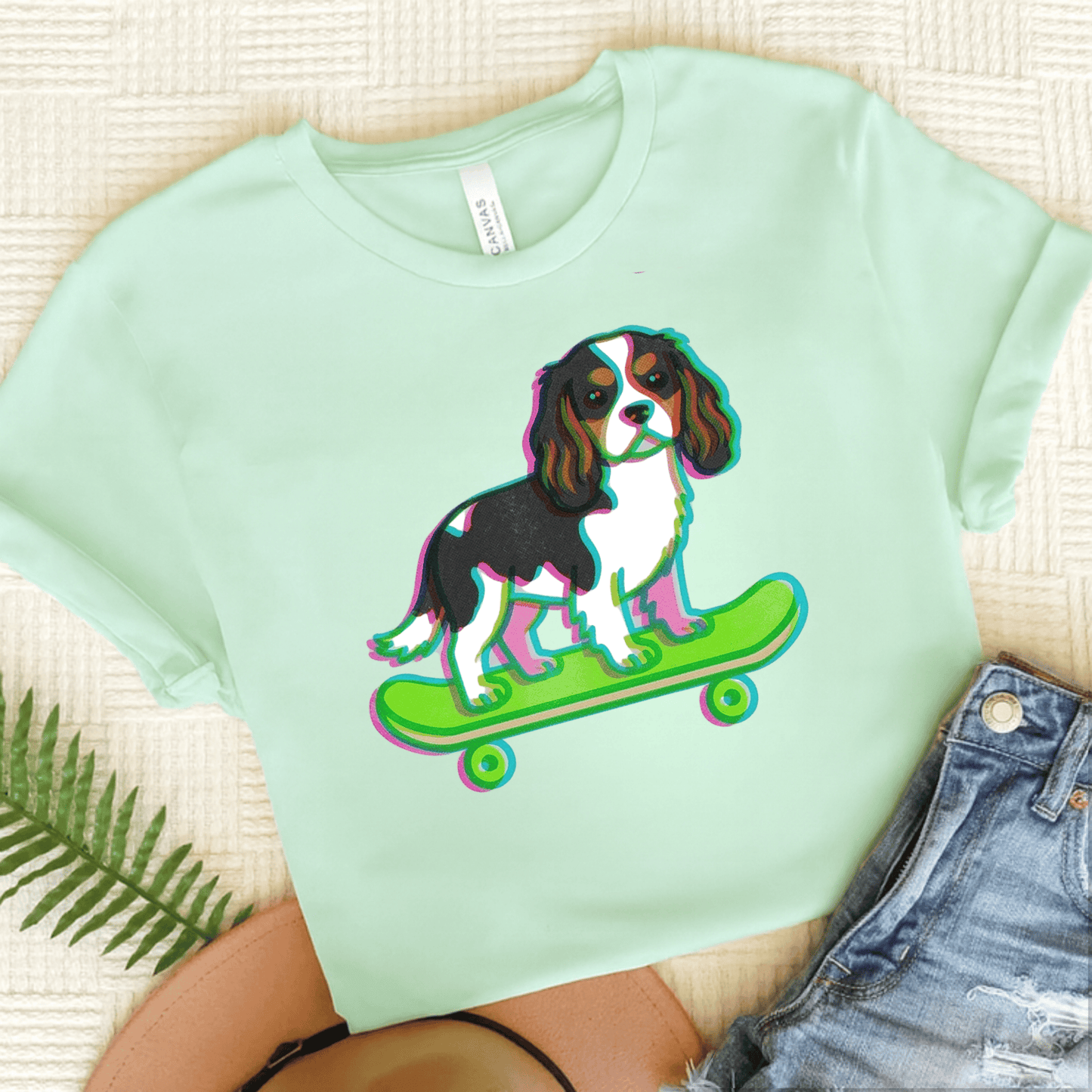 Personalized Cavalier Skateboard Unisex TShirt Heather Mint