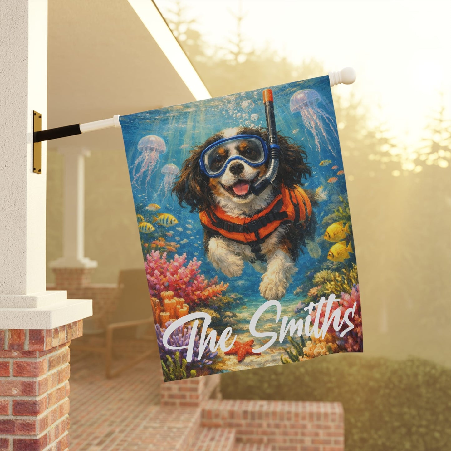 Personalized Cavalier Snorkeling Ocean Yard Flag