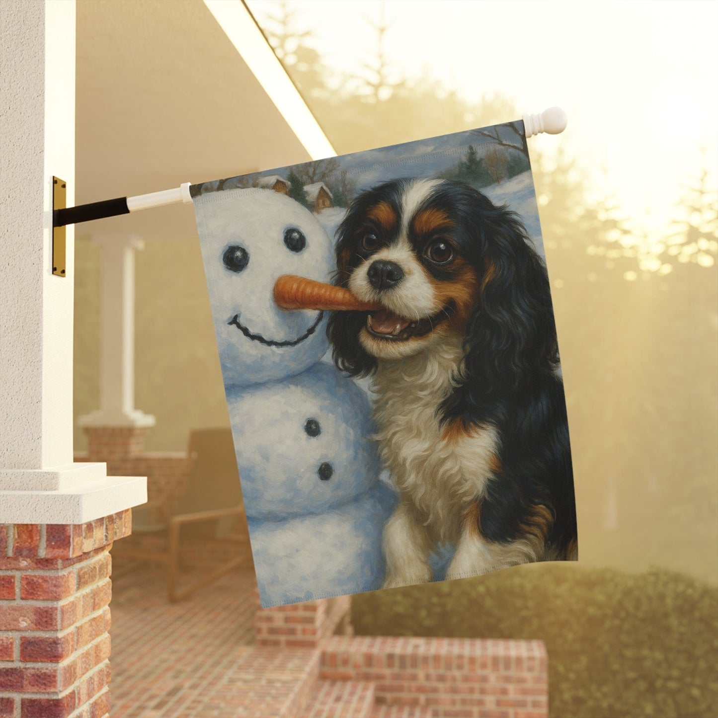 Personalized Cavalier Snowman Garden Flag