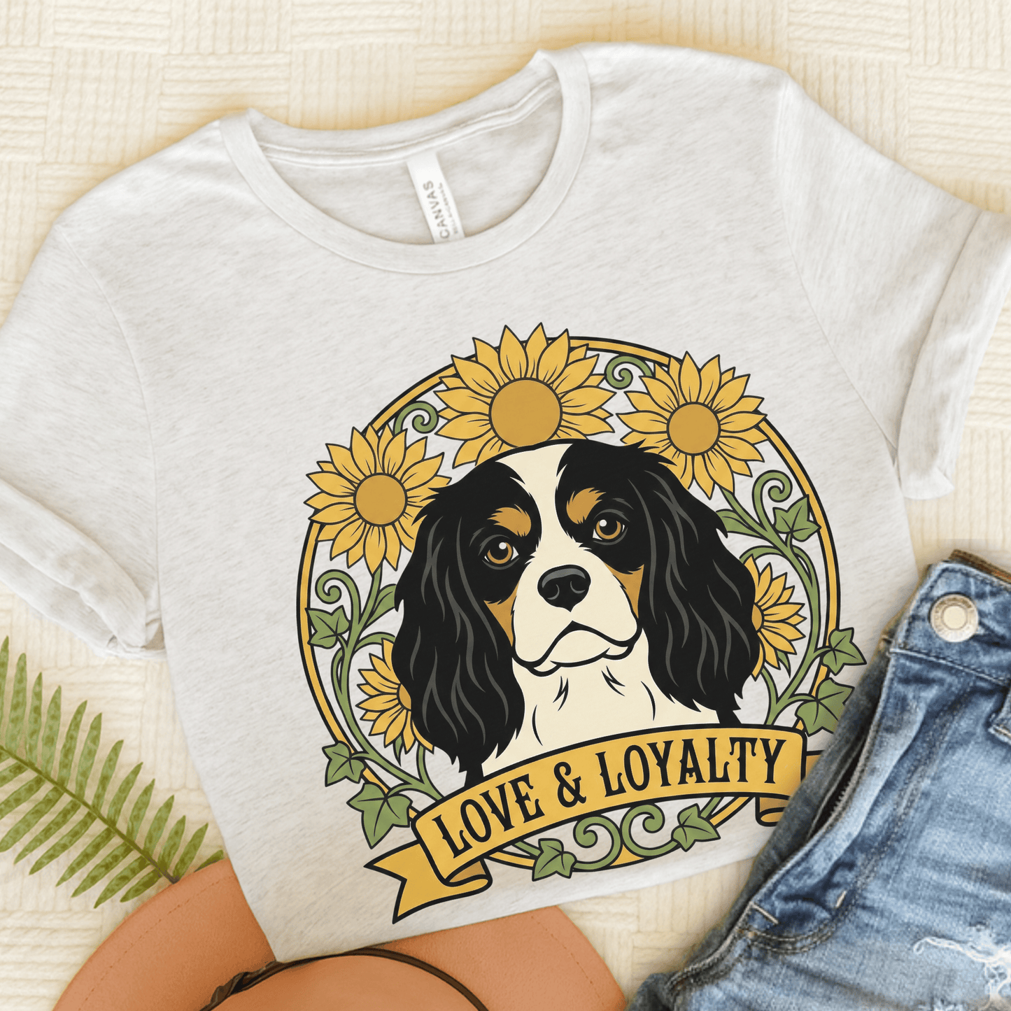 Personalized Cavalier Sunflowers Unisex TShirt Ash