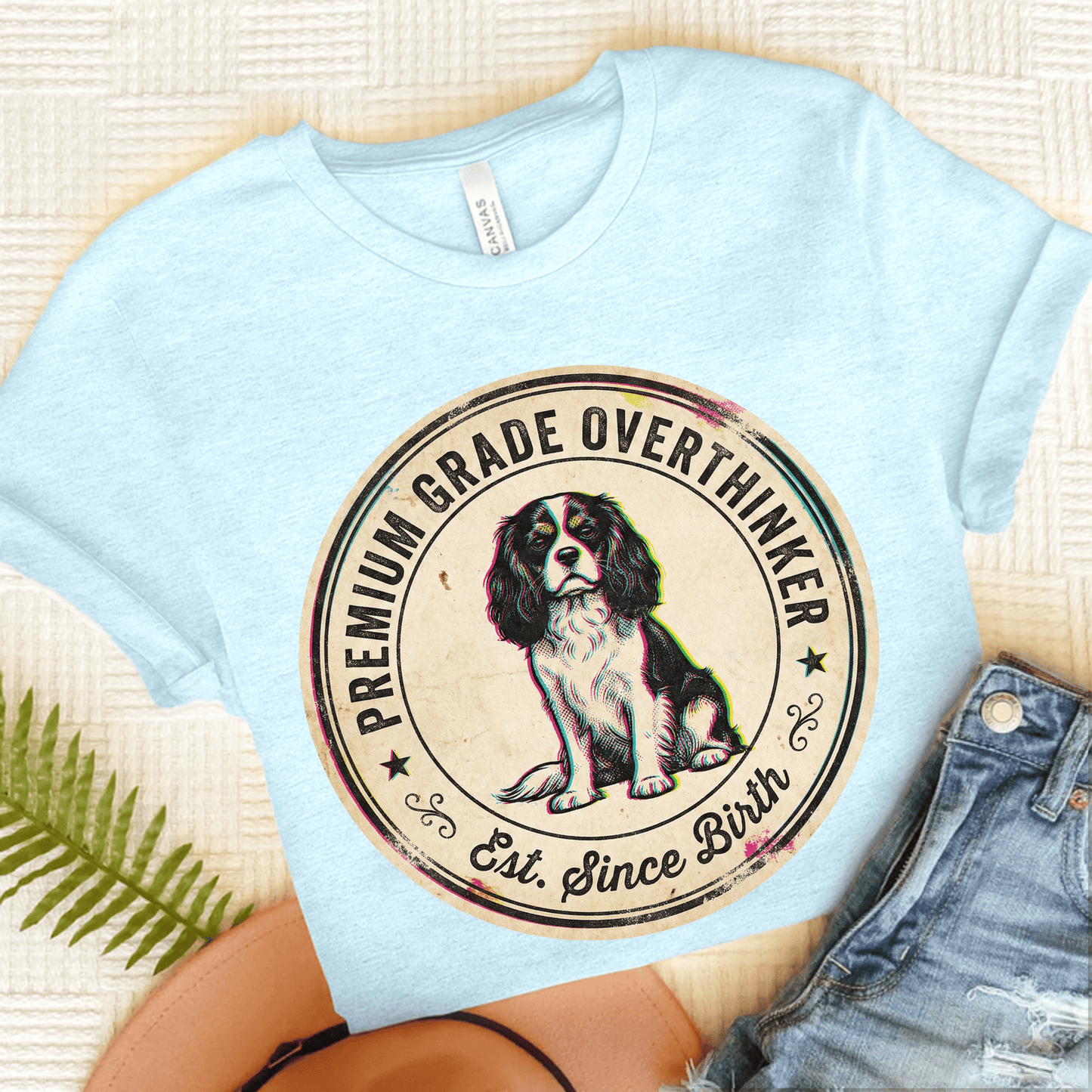 Personalized Cavalier Overthinker Unisex TShirt Heather Ice Blue