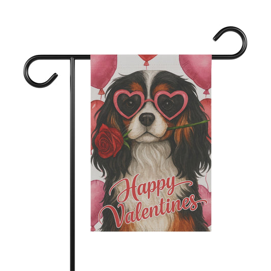 Tricolor Cavalier Valentines Day Garden Flag