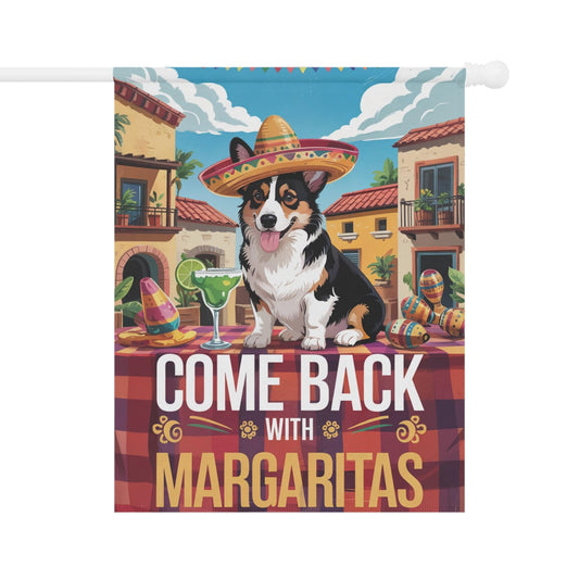 Tricolor Corgi Dog Garden Flag, Cinco de Mayo Fiesta, Margarita Drinking Decor 24.5'' × 32''