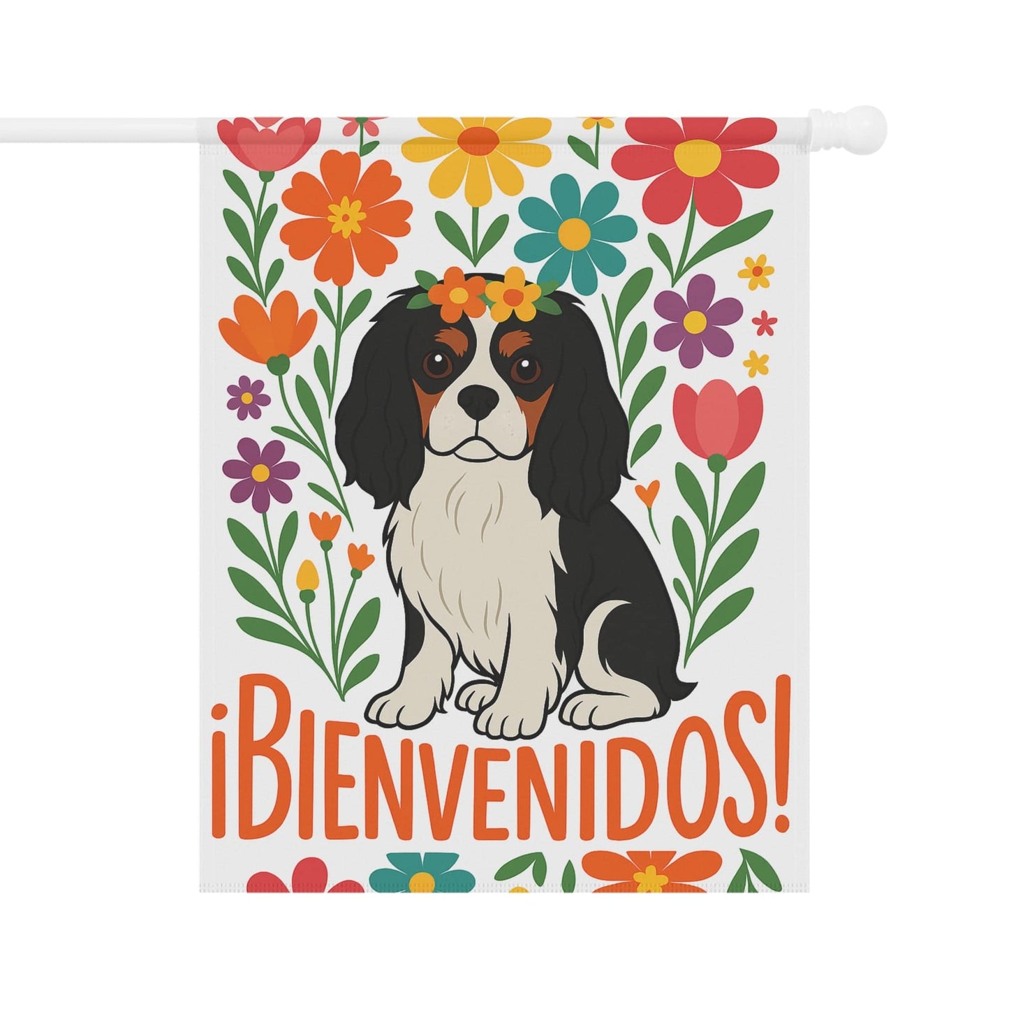 Printify Garden Flag Tricolor King Charles Bienvenidos Garden Flag