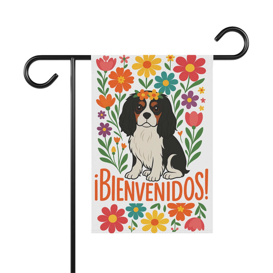 Tricolor King Charles Bienvenidos Garden Flag